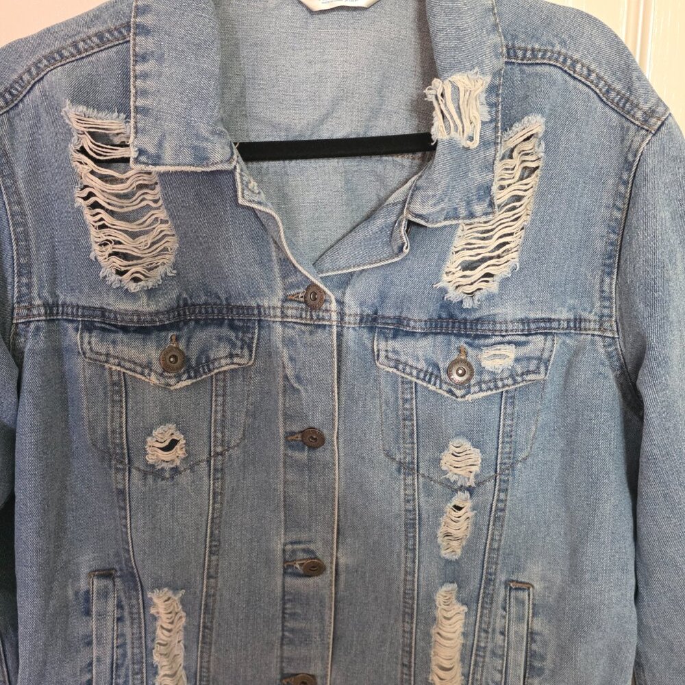 Highway Jeans Button-Up Distressed Denim Jacket Grunge Blue Wash Y2K SZ L - Picture 3 of 12
